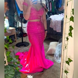 Hot pink flattering prom dress